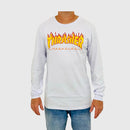 Camiseta Thrasher Manga Longa Flame Logo Branco