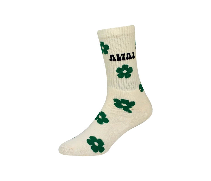Meia Altai Off White Verde Flores